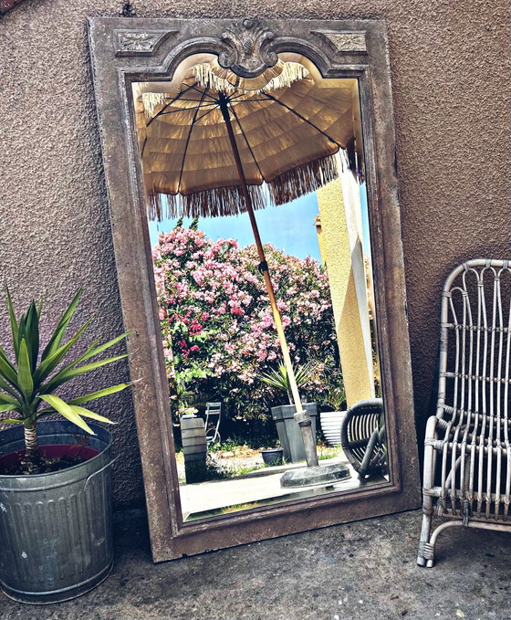 Image 1 of Large patinated mirror – Antique stone effect

