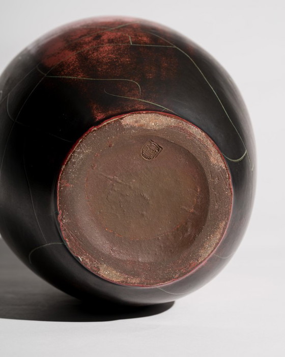 Image 1 of Pair of Paul Dresler Grootenburg Copper Reduction Glaze Studio Ceramic Vases – Germany, ca. 1940s-1950s Art Deco Bauhaus