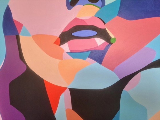 Image 1 of Pop-art portrait "Love You" - colorful abstract painting on MDF by Franklin van Dam (118x82cm)