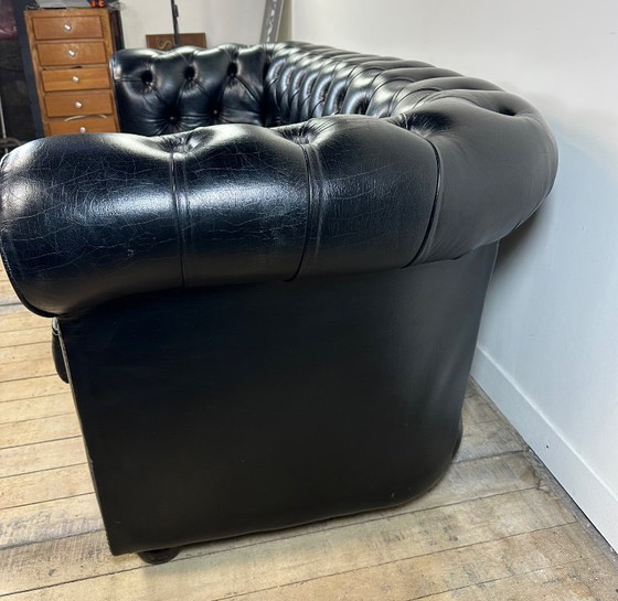 Image 1 of Divano Chesterfield vintage anni '80 in pelle nera