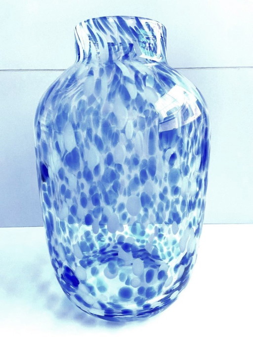 Elegante jarrón/portavelas Mirella Soliflore, de vidrio soplado grueso jaspeado, nuevo.