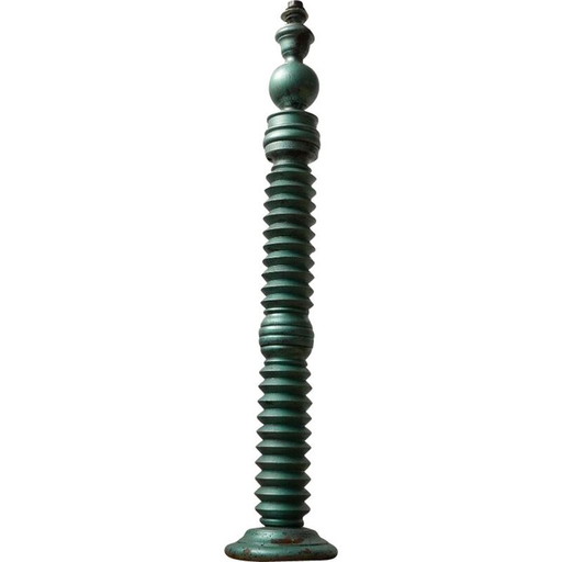 Vintage art deco turned wood table lamp, France 1940
