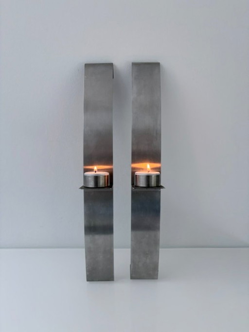 Set van 2 RVS design wandkandelaars 39,5 cm