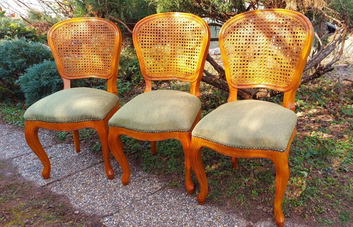 Set van 6 vintage stoelen in Franse stijl met rieten rugleuning – gerestaureerd