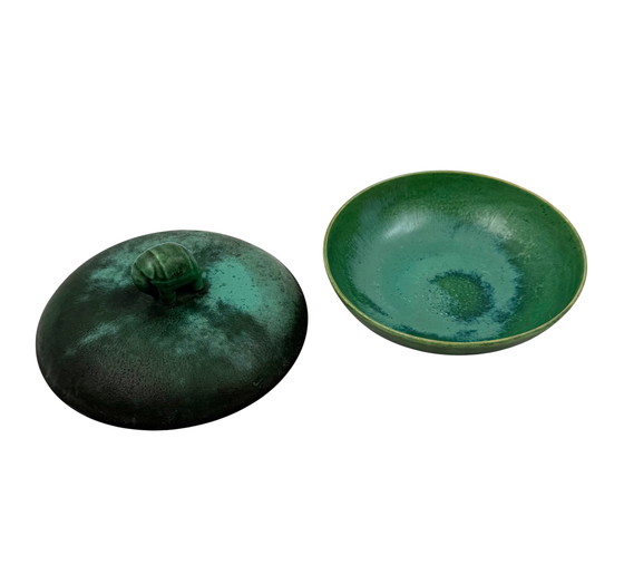 Image 1 of Art deco cuenco de cerámica verde / vide poche, Angelo Biancini, Società Ceramica Italiana, Laveno Italia 1930s