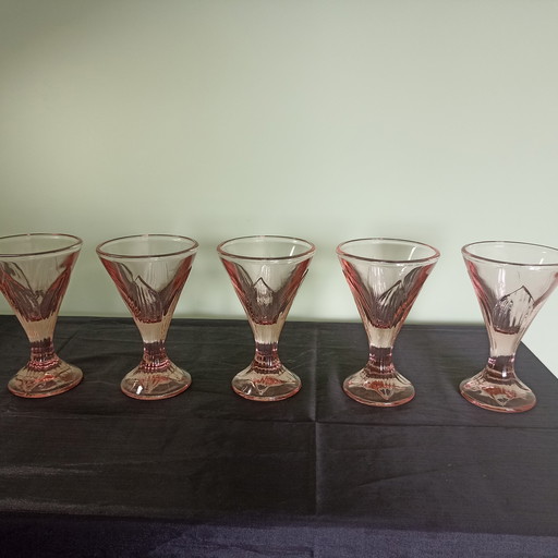 Juego de 5 copas de postre rosas vintage - Estilo Art Déco