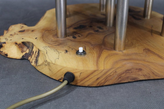 Image 1 of Lámpara de sobremesa contemporánea de madera con pantalla de cristal