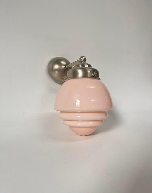 Art Deco Pink Wall Lamp Pastel Color With Chrome Wall Fixture