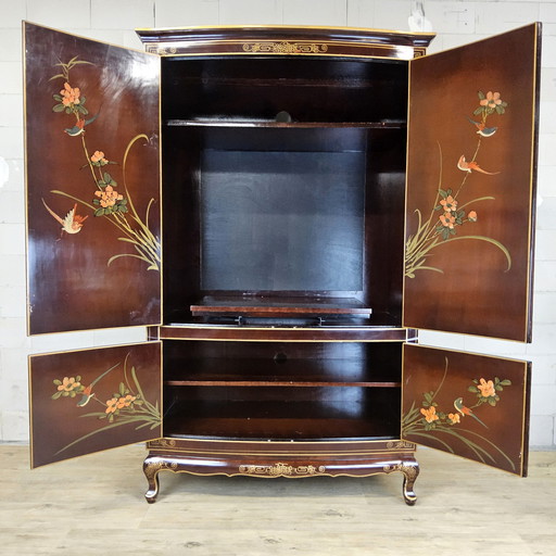 Armoire chinoise vintage feuilles d'or fleurs et paons et oiseaux / armoire orientale / armoire bohème / armoire asiatique