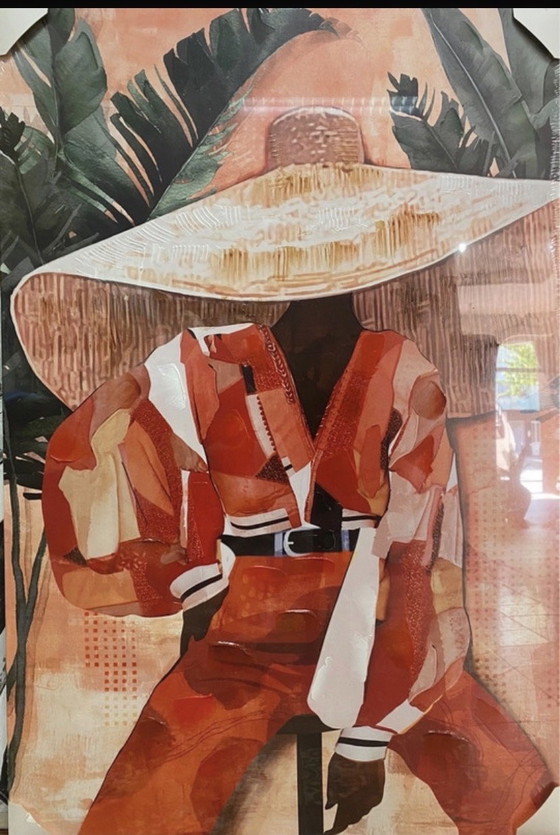 Image 1 of Extra groot boho-chic schilderij – Gestileerd tropisch modeportret