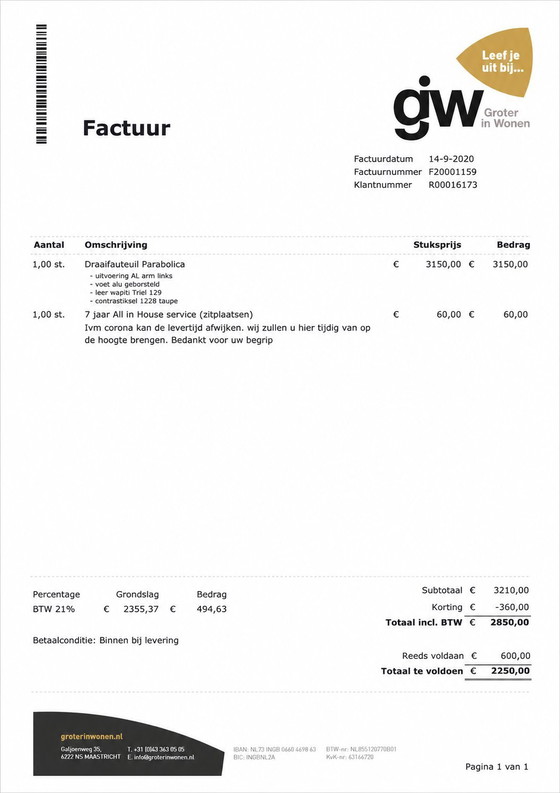 Image 1 of Leolux Parabolica design fauteuil | Wapiti leer | Factuur aanwezig | 2020