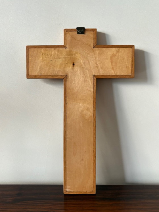 Image 1 of Croce/crocifisso di Cristo in ceramica e legno degli anni '70