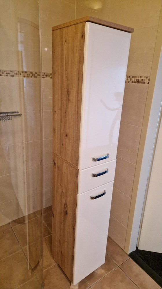 White Storage cabinet with wooden accents, Metal, Modern (photo 2 of 7)