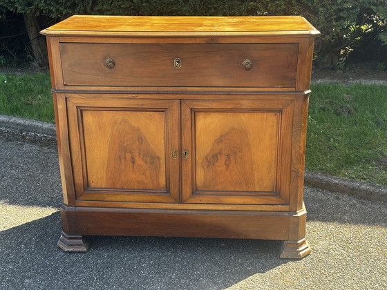 Image 1 of Antieke secretaire met klapdeur van notenhout - periode Lodewijk Philippe