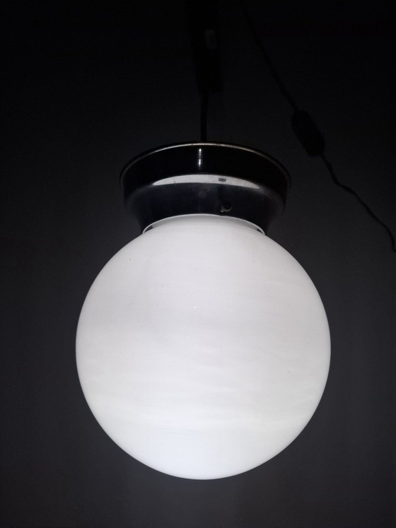 Kleiner 60er Jahre Kugel-Kronleuchter, Pendelleuchten, Glas, Chrom, Silber (Foto 2 von 7)