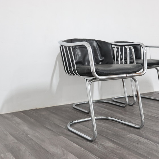 Image 1 of Gastone Rinaldi set van 4 stalen fauteuils, jaren 70 design, moderne antiek
