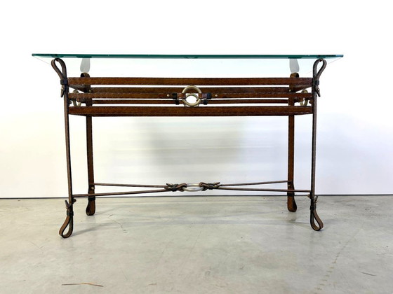Hermes Style Console, 1970s – Glass, Leather (photo 8 of 10)