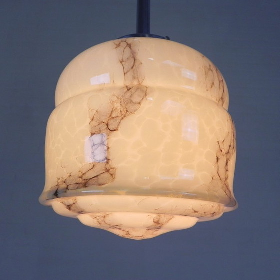 Image 1 of Art Deco pendant lamp with marbled glass shade, 1930s