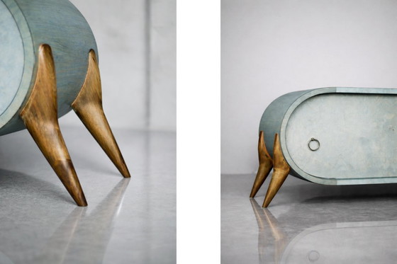 Image 1 of Vintage Mid-Century Modern Italian Turquoise Streamline Sideboard in Birch, 1960s