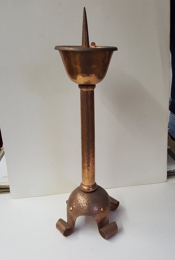 Image 1 of Candlestick, red copper, wrought iron, unique, 1940s-1944s