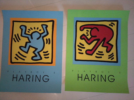 2x Keith Haring X Playboy zeefdruk 60x45 cm.