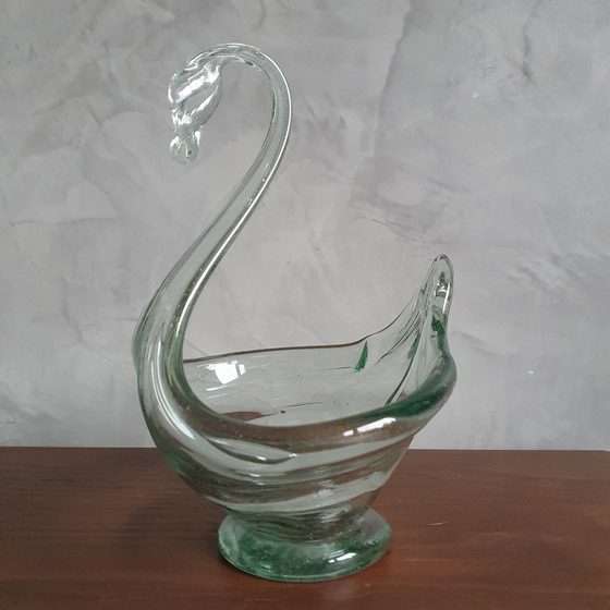 Image 1 of Glass Swan From The 1980s Green Glass