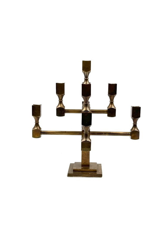 Image 1 of Candélabre sculptural moderne à 9 lumières en laiton massif, Lars Bergsten, Gusum Suède 1992