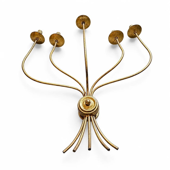 Grande applique o candeliere a 5 bracci in metallo verniciato ottone, dal design elegante e minimalista di (photo 6 of 6)