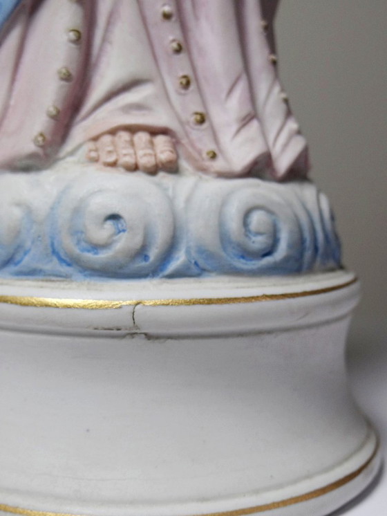 Image 1 of Grand sujet religieux Christ au Sacré Coeur en biscuit polychrome ancien