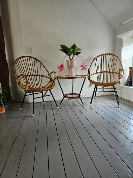Rattan-Set Rohe Vintage