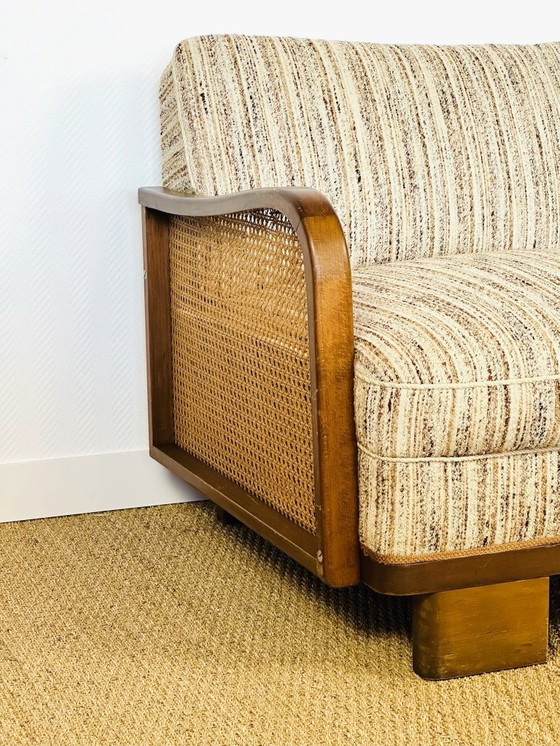 Image 1 of Vintage Art Deco woonkamerset van gebogen hout en riet, 1950, set van 3