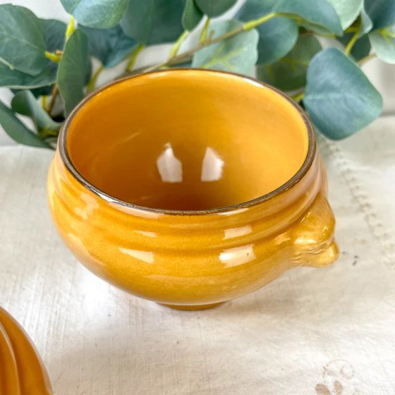 4 Ciotole Vintage in Ceramica Testa di Leone per Zuppa di Cipolle - Miele e Nero, Made in France – Retro (photo 7 of 9)