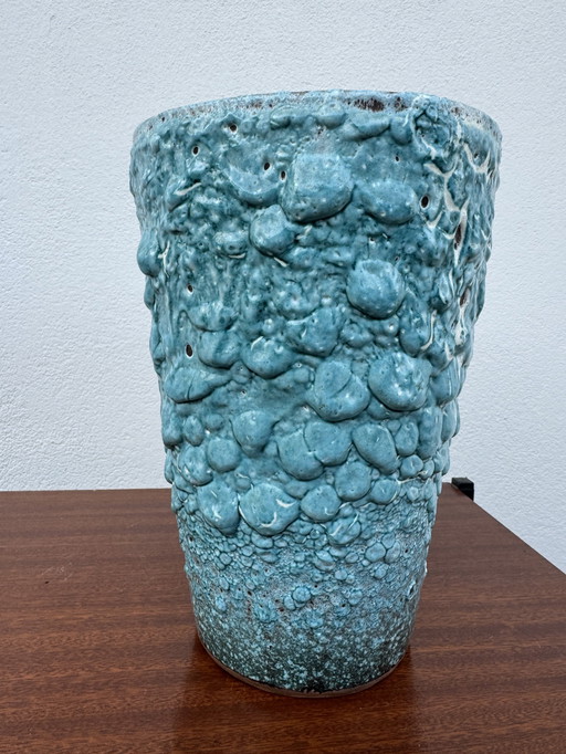 Vase céramique écume bleu années 60