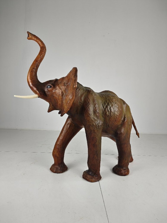 Image 1 of Magnificent ExtraLarge Leather Elephant Sculpture – ca. 1950