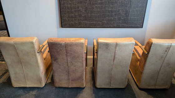 Image 1 of 4 chaises de salle à manger Goossens Mountain Vintage / Fauteuil en cuir cognac