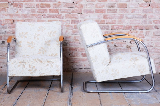 Paire de fauteuils Bauhaus originaux, par Mücke-Melder, hêtre, chrome, tchèque, années 1930 – Textile, Wood (photo 9 of 10)