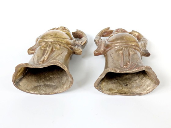 Image 1 of Coppia di statuette vintage in ottone raffiguranti il ​​Buddha sorridente | Decorazione Feng Shui Hotei Budai