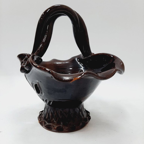 Image 1 of Cestino vintage in ceramica smaltata, marrone