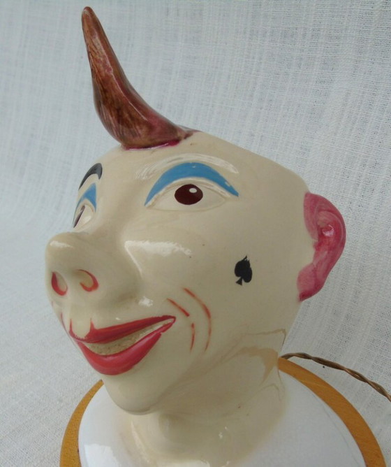 Image 1 of Vintage 1950s Ceramic Clown Head Table Lamp | Mid-Century Modern