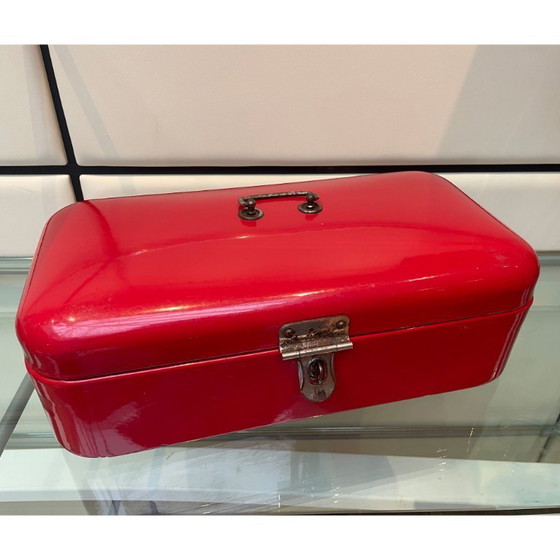 Image 1 of Scatola per il pane vintage olandese in smalto rosso, anno 1950