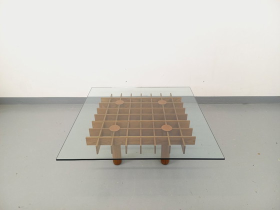 Image 1 of Vintage square Italian coffee table Kyoto by Gianfranco Frattini for Knoll in ash wood and glass from the 1970s