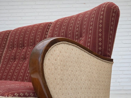 Image 1 of 1960s, Danish 3-seater sofa, red furniture wool, beech wood.
