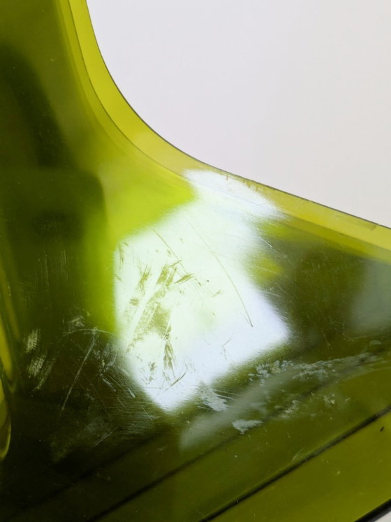 Image 1 of Vintage olijfgroen plexiglas LP-vinylrek in space age-stijl uit de jaren 70, met 4 vakken.