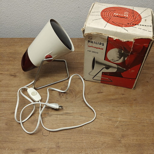 Iconic Philips Infraphil Heat Lamp – 1970s – Complete Set + Extra Bulb + Second Lamp Available 