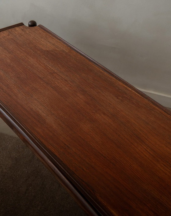 Image 1 of Vintage Teak Coffee Table, Mid Century Modern, Tray-Top Form, Sculptural Arched Stretchers, 1960s