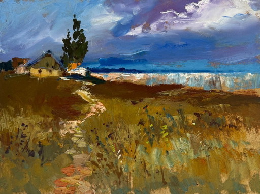 Original Oil Painting Summer Coastal Landscape After the thunderstorm
