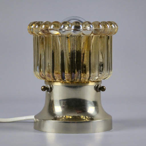 Vintage 1970s LEDUNGS Table Lamp by Nils Ledung – Ribbed Amber Glass Shade & Brass Base – Swedish Space-Age Mood Light.