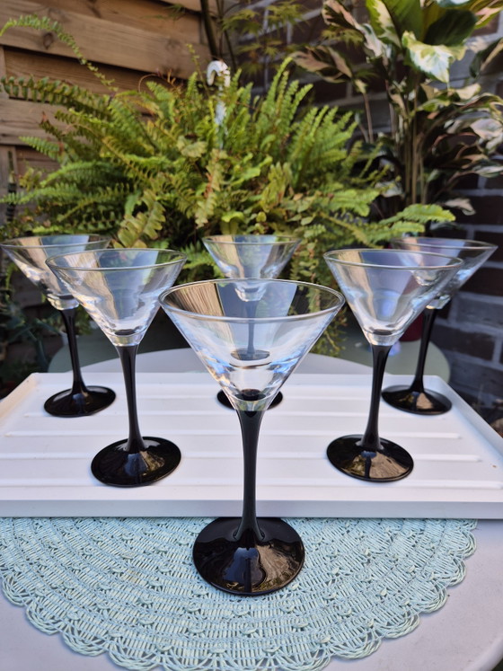 Set of 6 Vintage Luminarc France Domino Martini Glasses - Black Stem Cocktail Glasses – Glass & Decanter (photo 11 of 11)