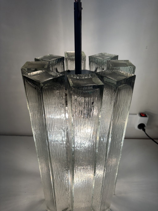 Large glass pendant lamp by Doria Leuchten, 1960s/Crystal glass chandelier/Mid-Century Modern light/Hollywood Ragency/Ice