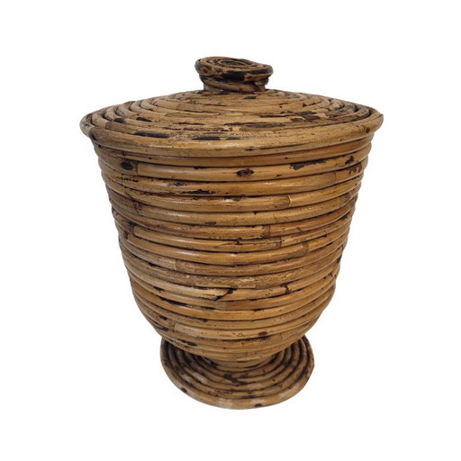 Panier vintage en rotin avec couvercle, XXe siècle - France